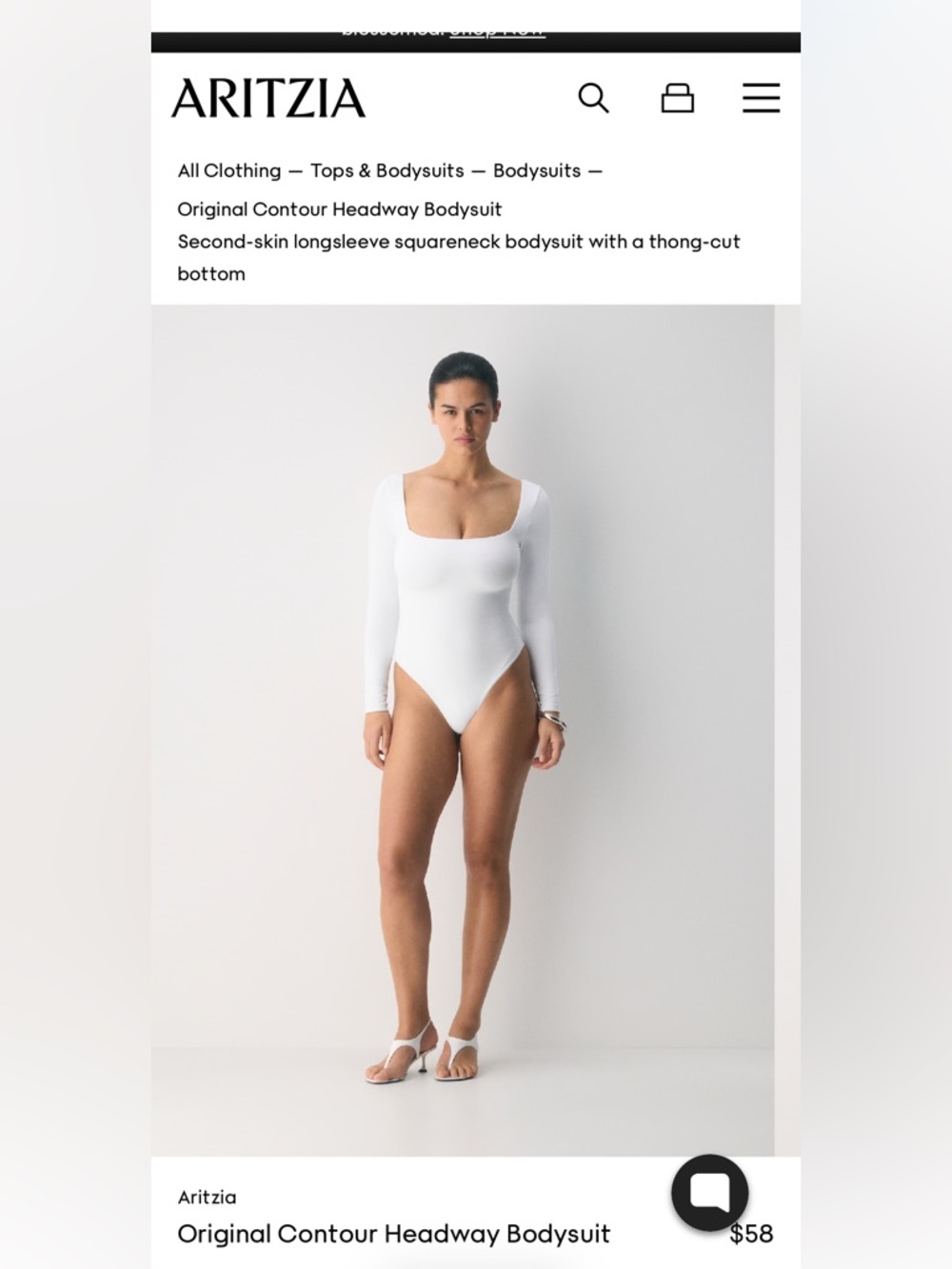 Aritzia Long Sleeve Square Neck Bodysuit - White in S